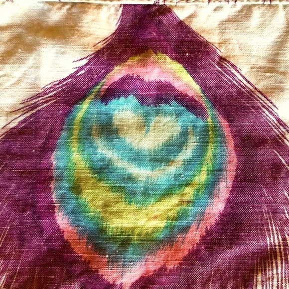 Vintage Y2K Neon Linen Nanette Lapore Baby Blue Mini skirt with Peacock Feathers - Picture 6 of 12